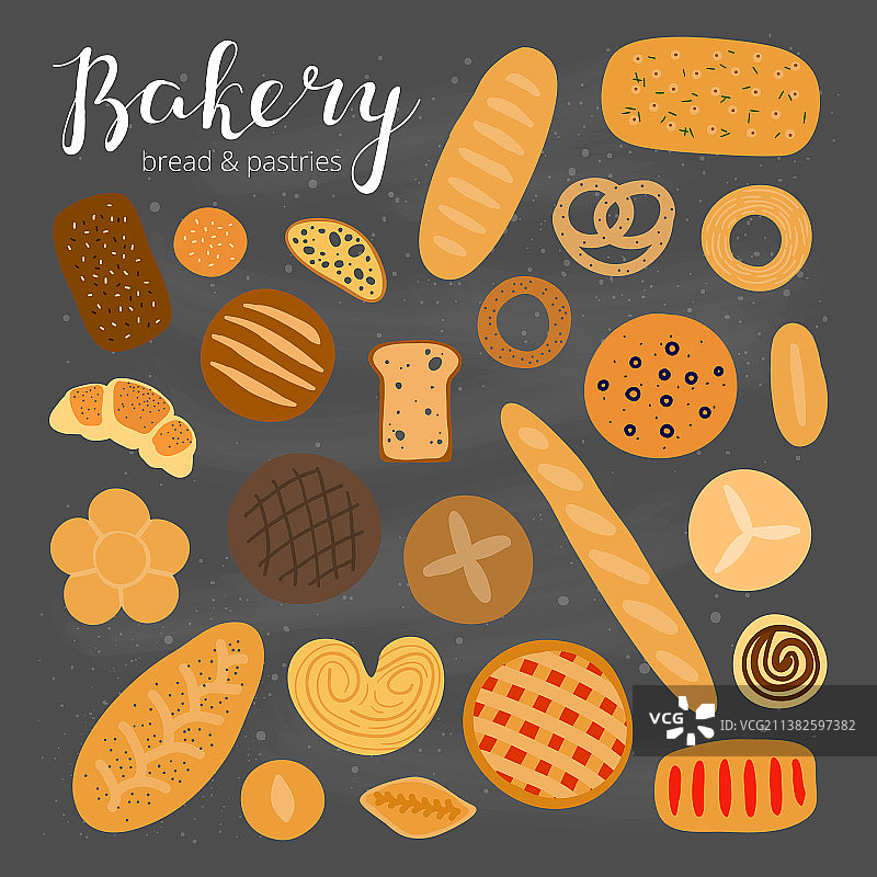 手绘面包和糕点合集图片素材