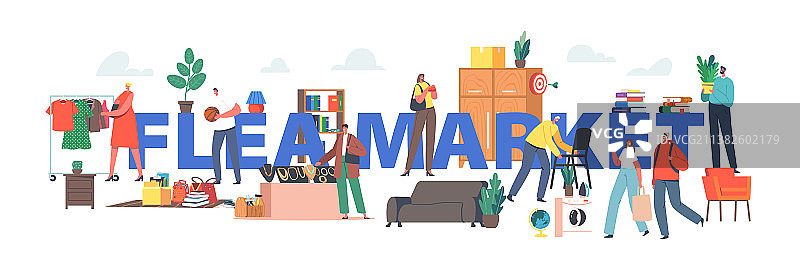 跳蚤市场概念人物逛跳蚤市场图片素材