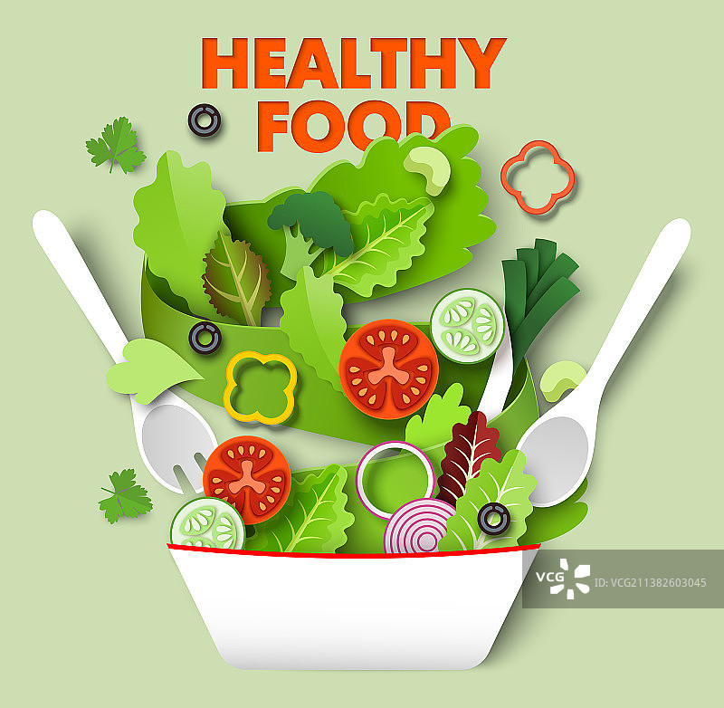 落入碗中的新鲜蔬菜片图片素材