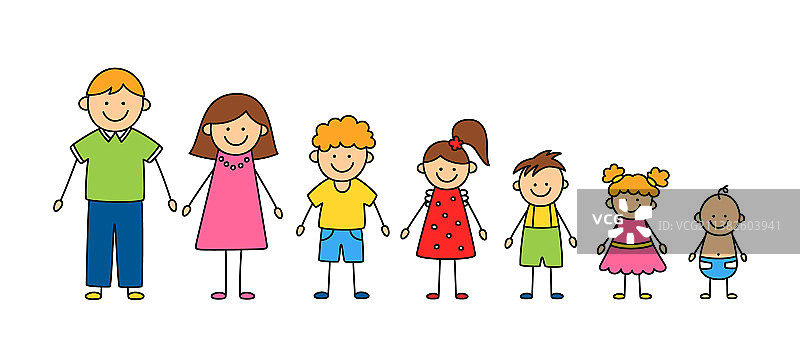 快乐的涂鸦火柴人家庭手绘套装图片素材