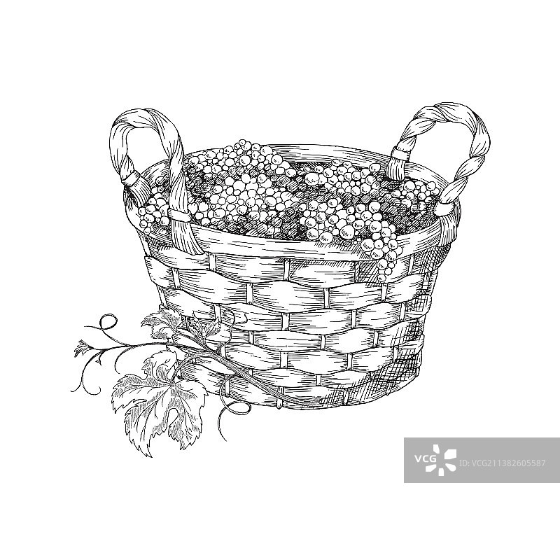 装满东西的两个手柄柳条圆篮图片素材