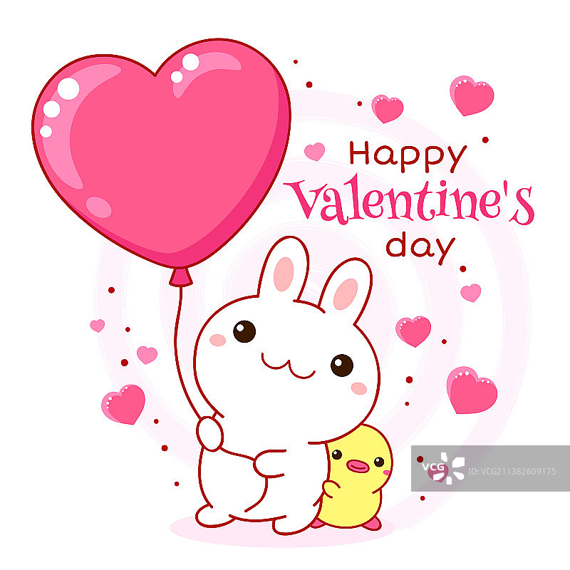 可爱兔子和小鸭情人节卡片图片素材