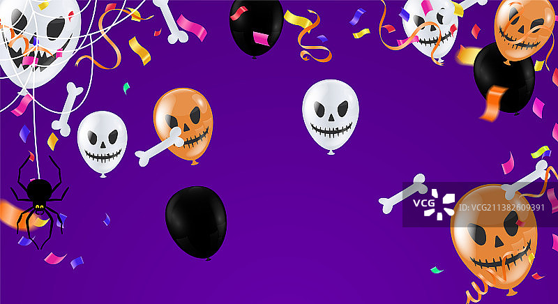 万圣节快乐banner：不给糖就捣蛋派对气球幽灵图片素材