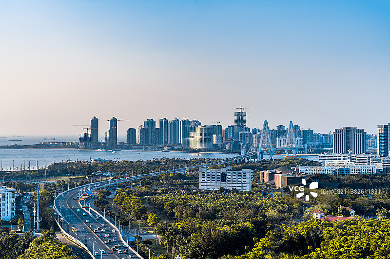 中国海南海口世纪大桥高视角风光图片素材