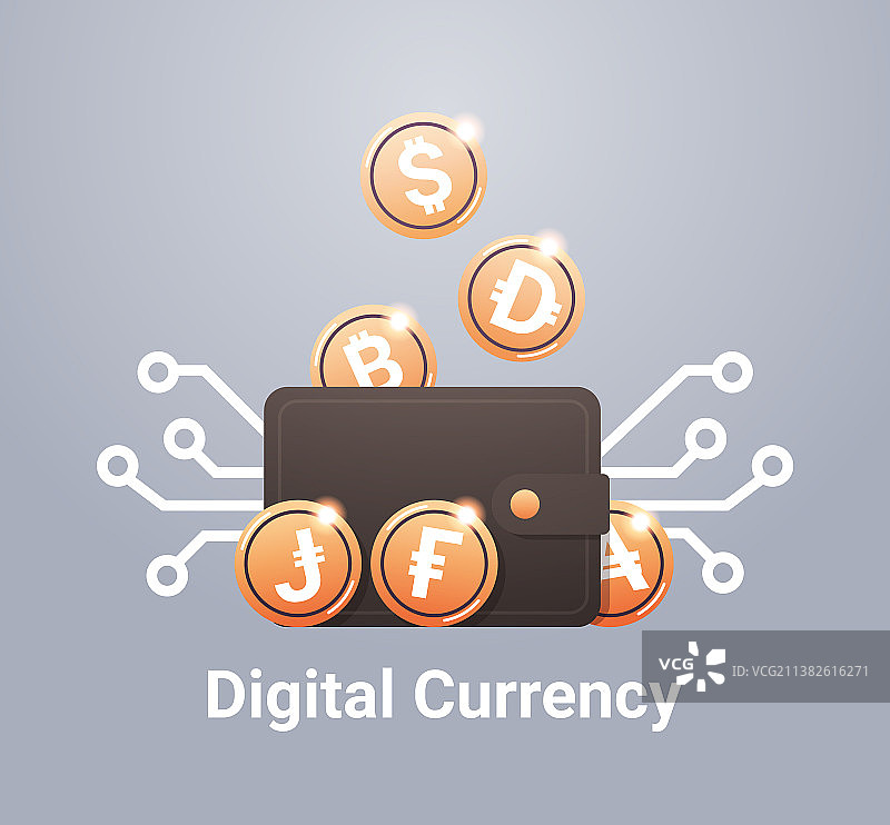 带有金色加密货币的虚拟钱包图片素材