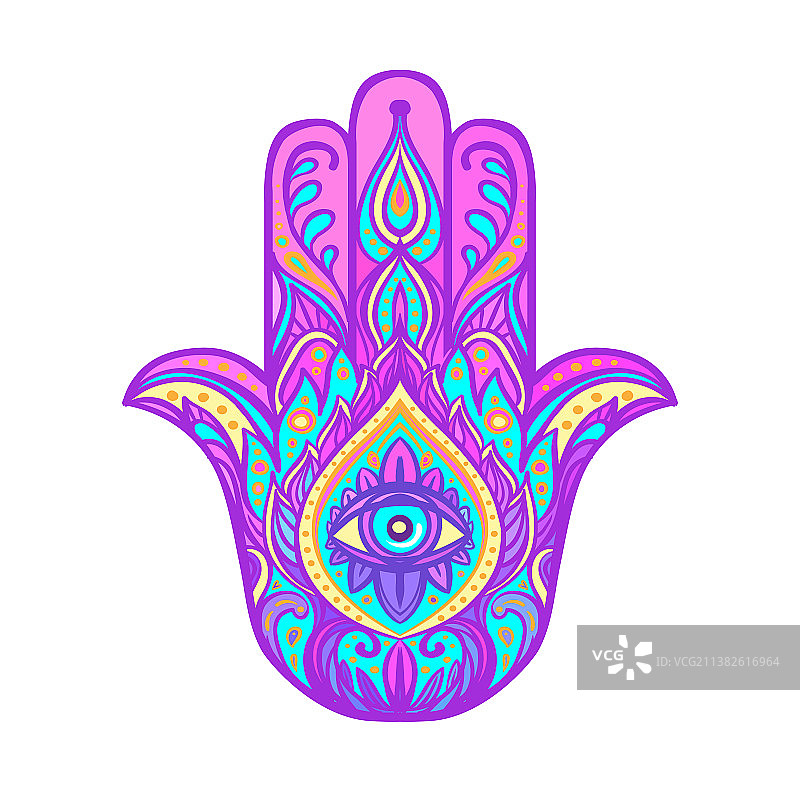 华丽的手绘中东和犹太哈姆萨图案图片素材