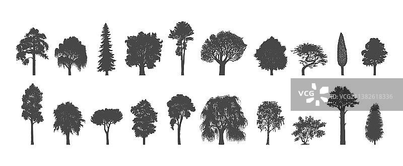 手绘树木剪影图片素材