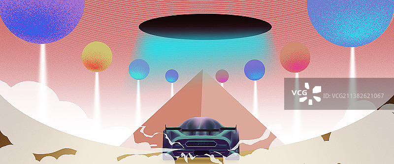 超现实主义扁平风宇宙星球赛车创意想象力时空插画图片素材