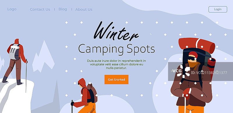 冬季露营运动：人们背着背包图片素材