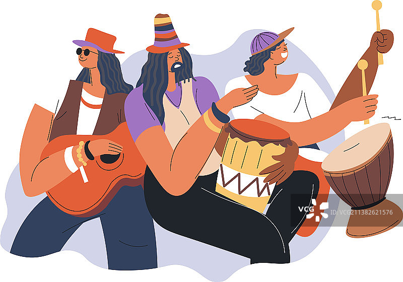 雷鬼乐队鼓手和尤克里里琴手图片素材