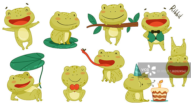 有趣的绿色青蛙活动合集图片素材