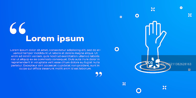 蓝色背景上的白色线条援助之手图标图片素材