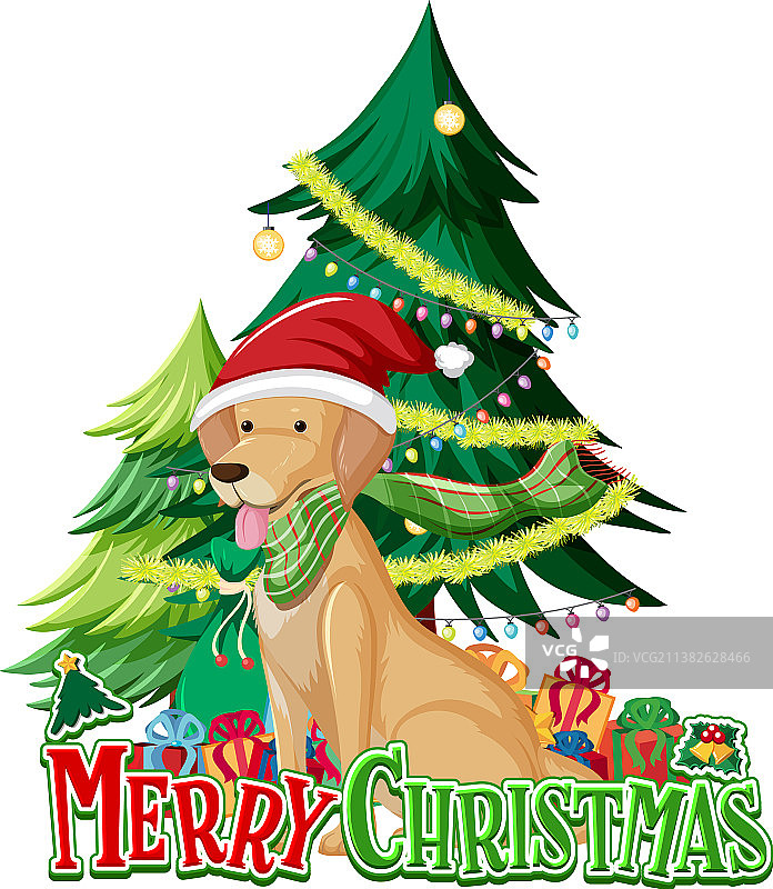 金色寻回犬圣诞节字体图片素材