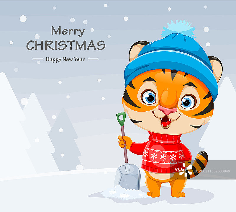 圣诞节可爱卡通老虎形象图片素材