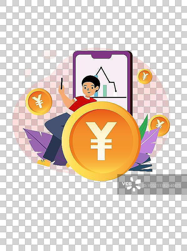 矢量元素金融投资理财手机金币叶子图片素材