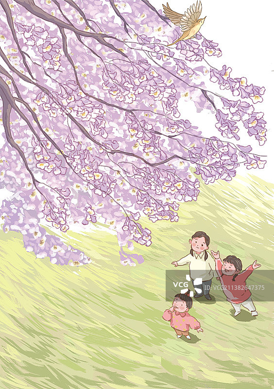 梧桐树下的小女孩图片素材