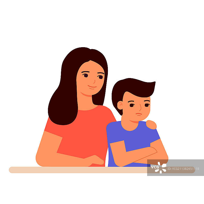 母亲支持和理解悲伤的男孩图片素材