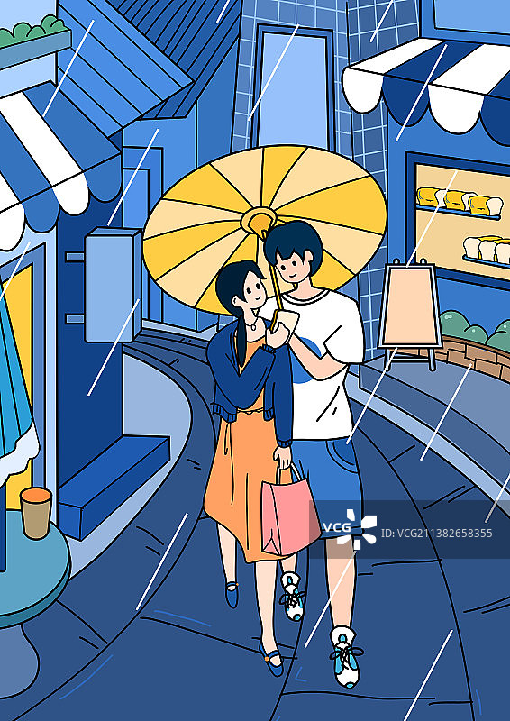 下雨天的打伞情侣图片素材