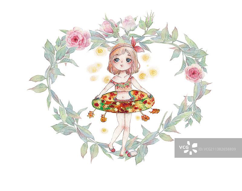 白色背景下的玩呼啦圈的小女孩图片素材