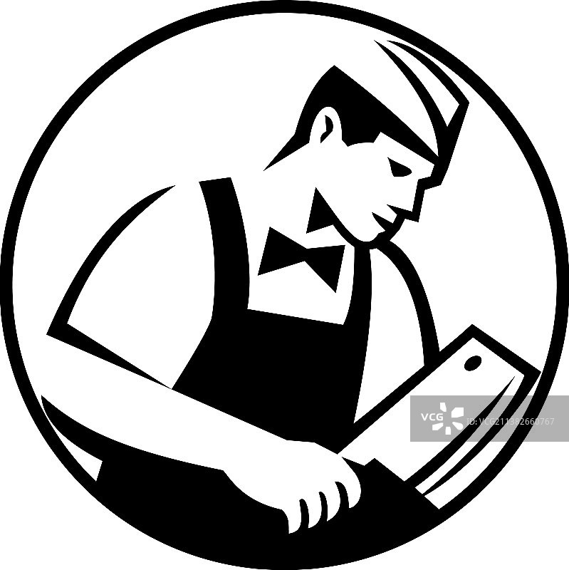 肉店屠夫手持肉刀黑白复古风图片素材