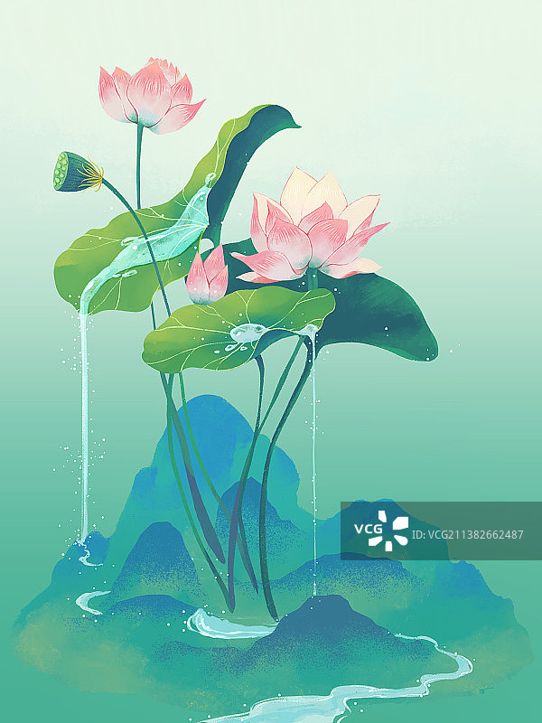 山水间的荷花图片素材