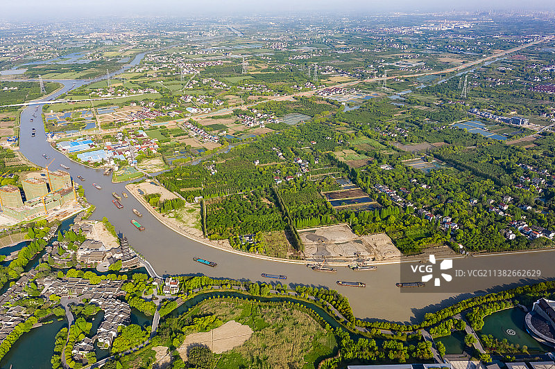 航拍浙江嘉兴段京杭大运河图片素材