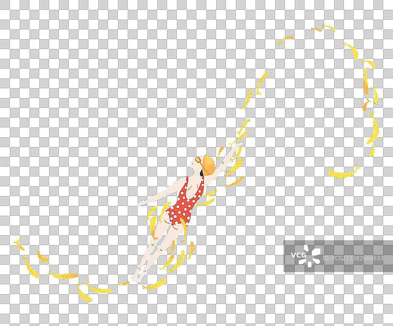 鱼群环绕着游泳的女孩图片素材