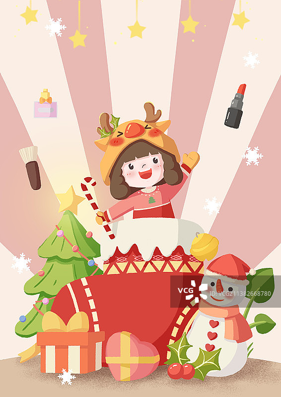圣诞狂欢美妆购物商业插画图片素材
