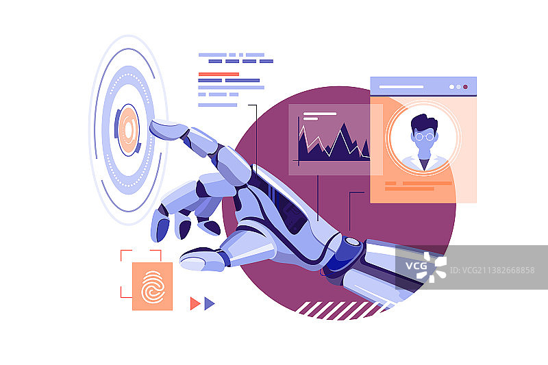 机器人手触摸虚拟按钮图片素材