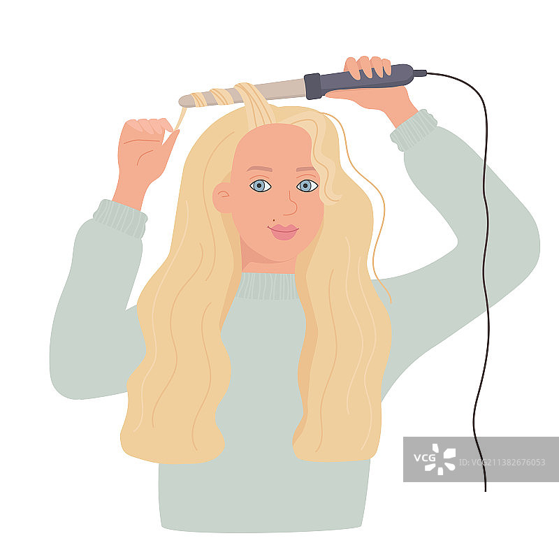 一位可爱的年轻女人在卷发图片素材