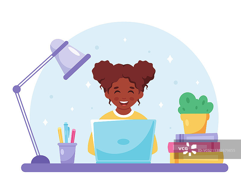 黑人女孩在线学习图片素材