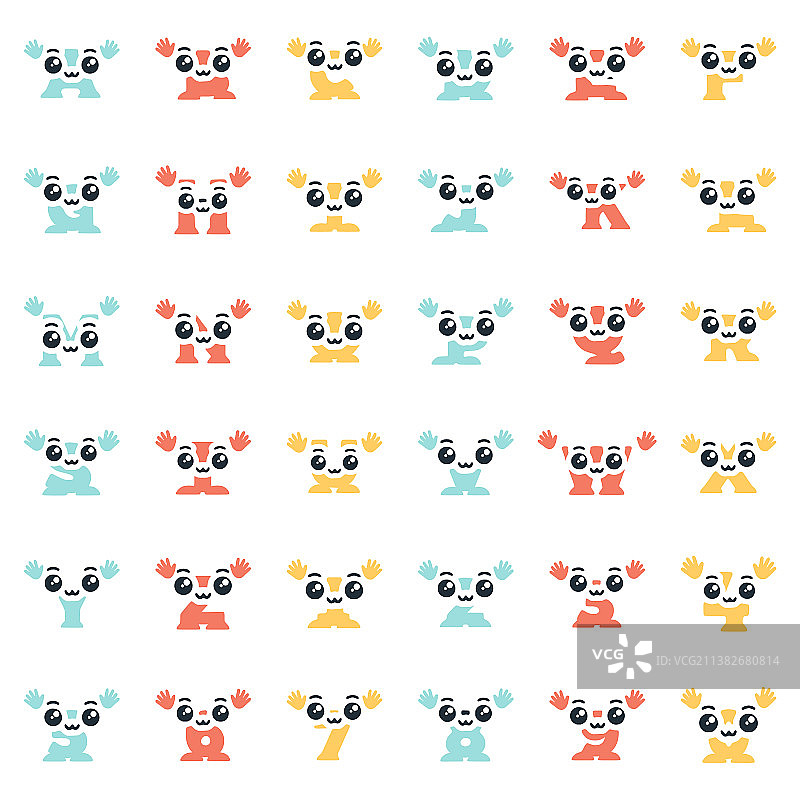 可爱的卡哇伊字母和数字字符集合图片素材