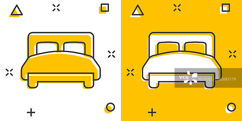 漫画风格的床图标，卧室卡通标志图片素材