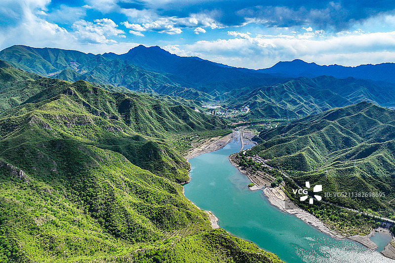 北京门头沟斋堂水库山水风景航拍图片素材