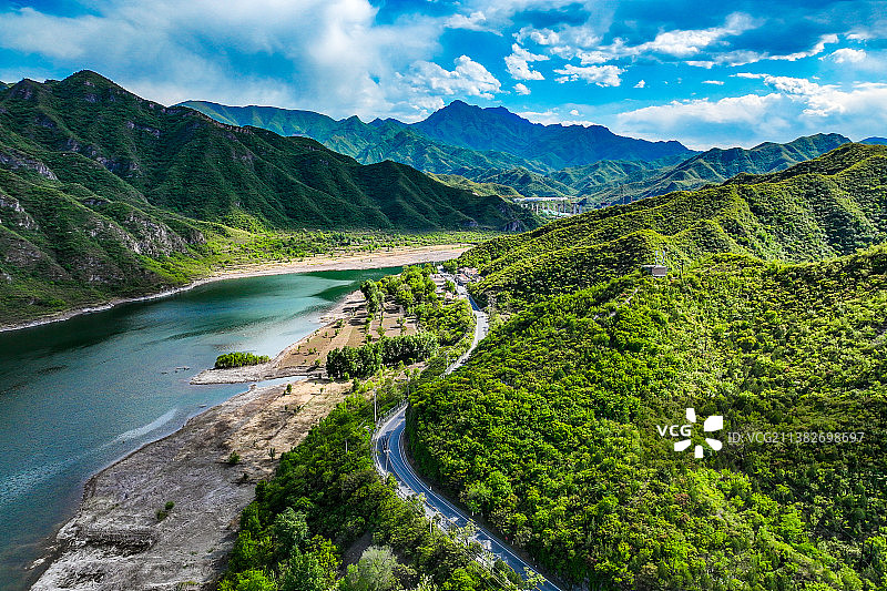 北京门头沟斋堂水库山水风景航拍图片素材