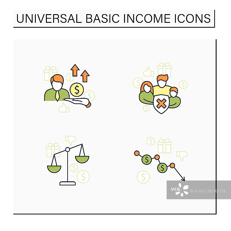 全民基本收入彩色图标集图片素材