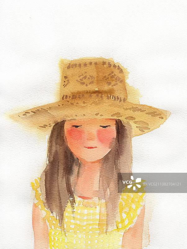 水彩女孩插画手绘夏日女生头像儿童节插画图片素材