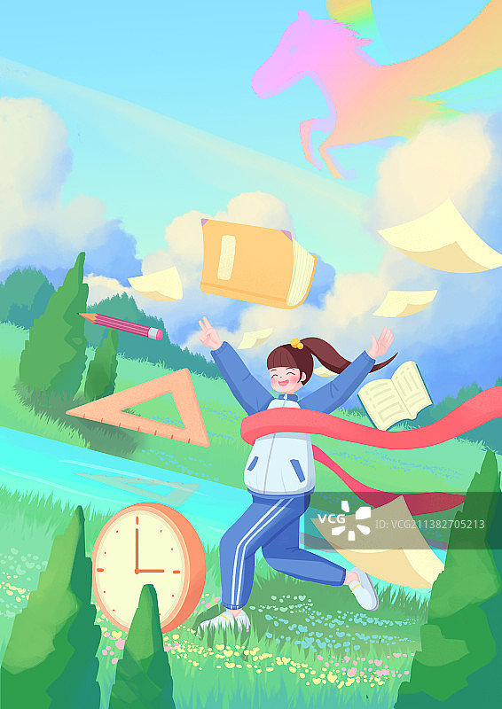 高考加油卡通创意插画图片素材