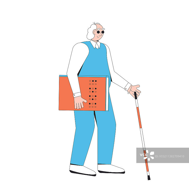 盲人拄着拐杖和书图片素材