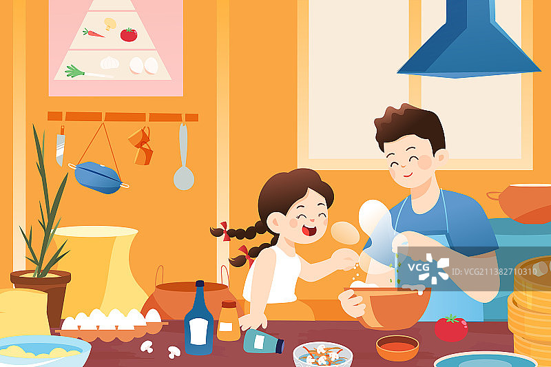 卡通父亲节儿童亲子陪伴出游家人家庭带娃旅游放假烹饪美食亲子游气球庆祝电商促销优惠科技概念矢量插画图片素材