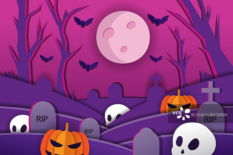 剪纸风格万圣节背景图片素材