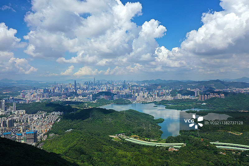 广东省深圳市罗湖区仙湖弘法寺航拍图片素材