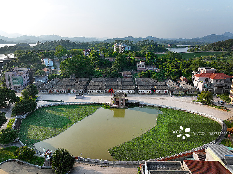广东省惠州市博罗县湖镇凤安围显岗水库航拍图片素材