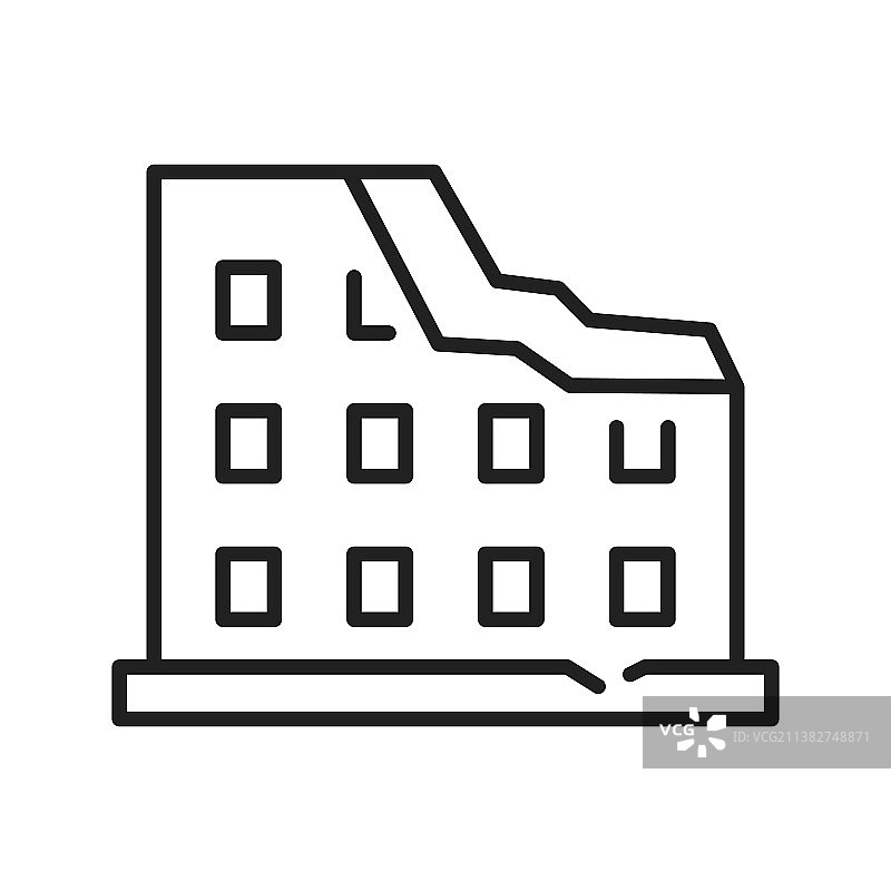 单色损毁建筑物线条图标图片素材