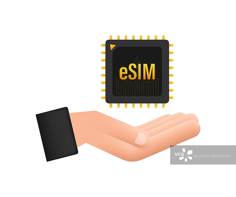 带有手部图标符号的eSIM嵌入式SIM卡图片素材