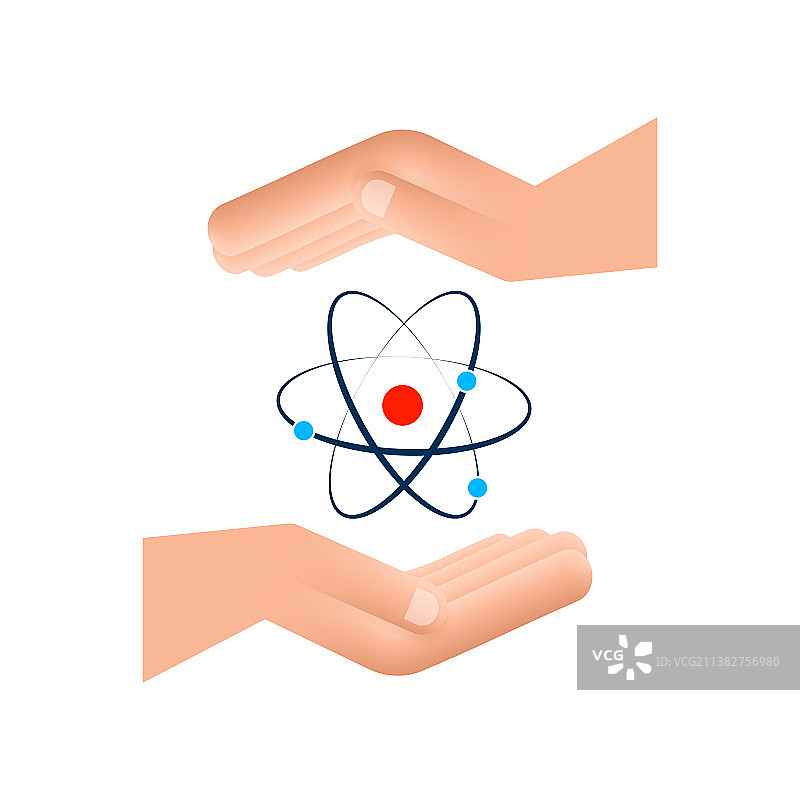 手上的原子图标，白色背景图片素材