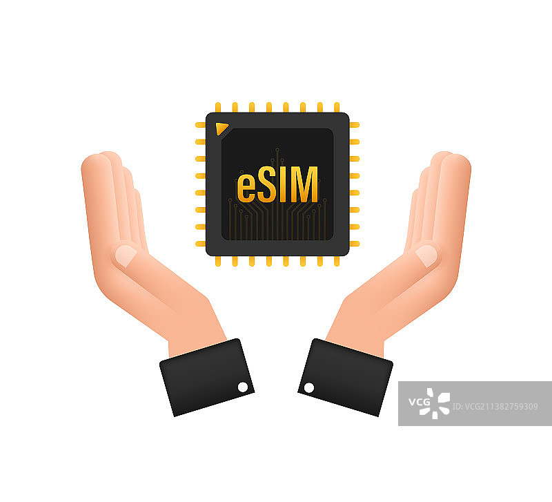 带有手部图标符号的eSIM嵌入式SIM卡图片素材