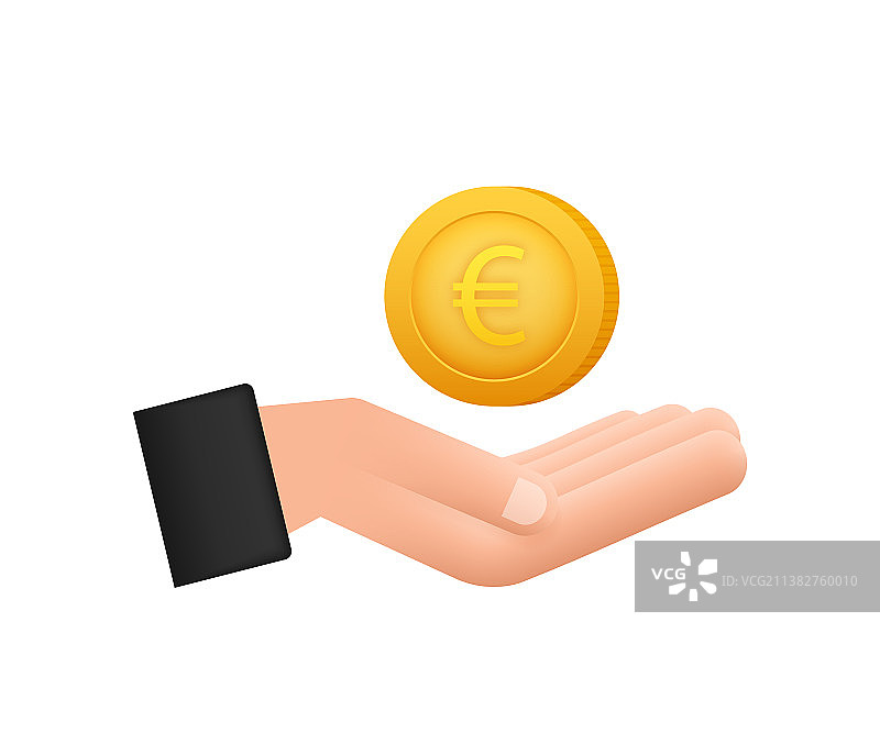 带有手的欧元硬币设计图片素材