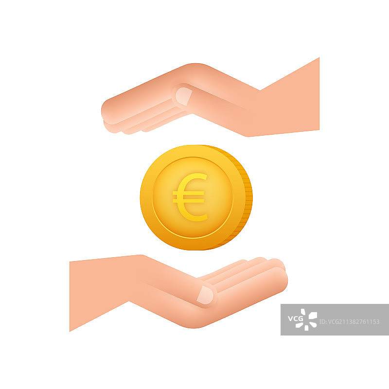 带有手的欧元硬币设计图片素材