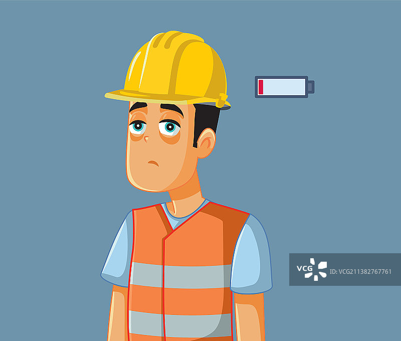 过度劳累的疲惫建筑工人卡通图片素材